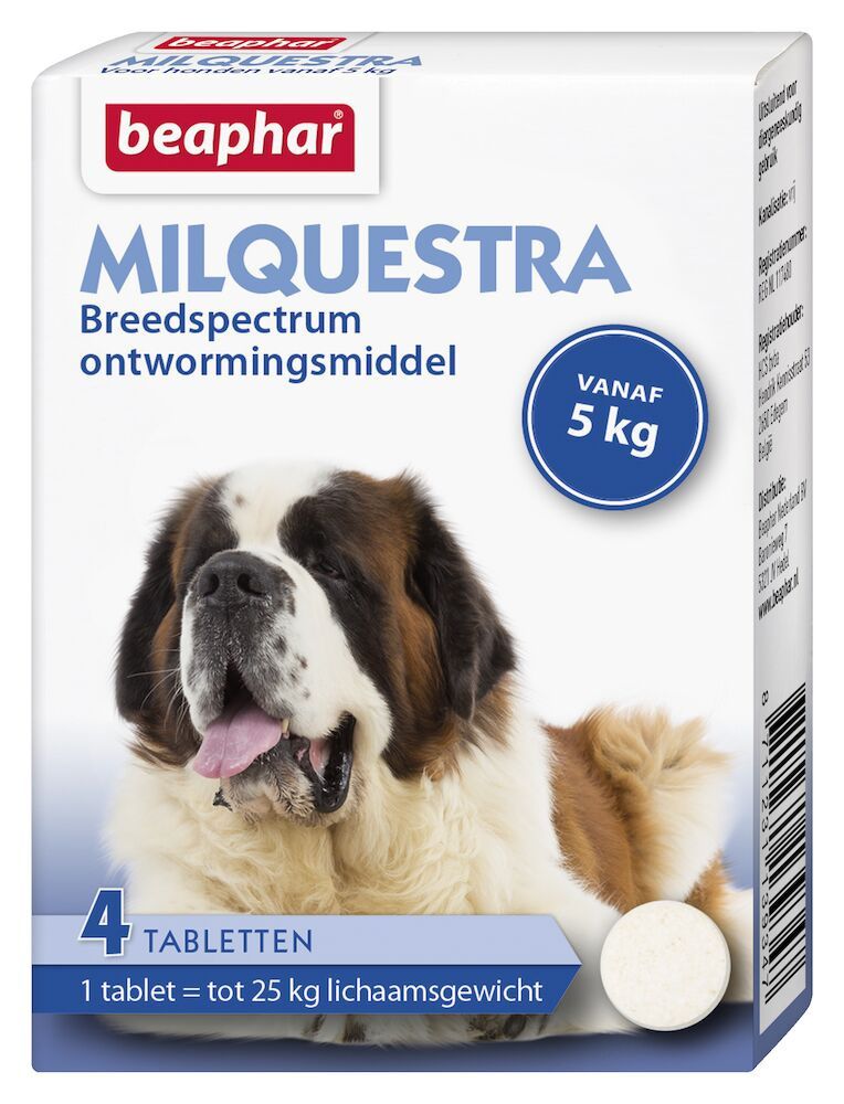 Beaphar Milquestra ontwormingsmiddel hond 4 tabletten