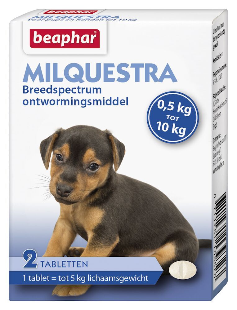 Beaphar Milquestra ontwormingsmiddel kleine hond/pup 2 tabletten