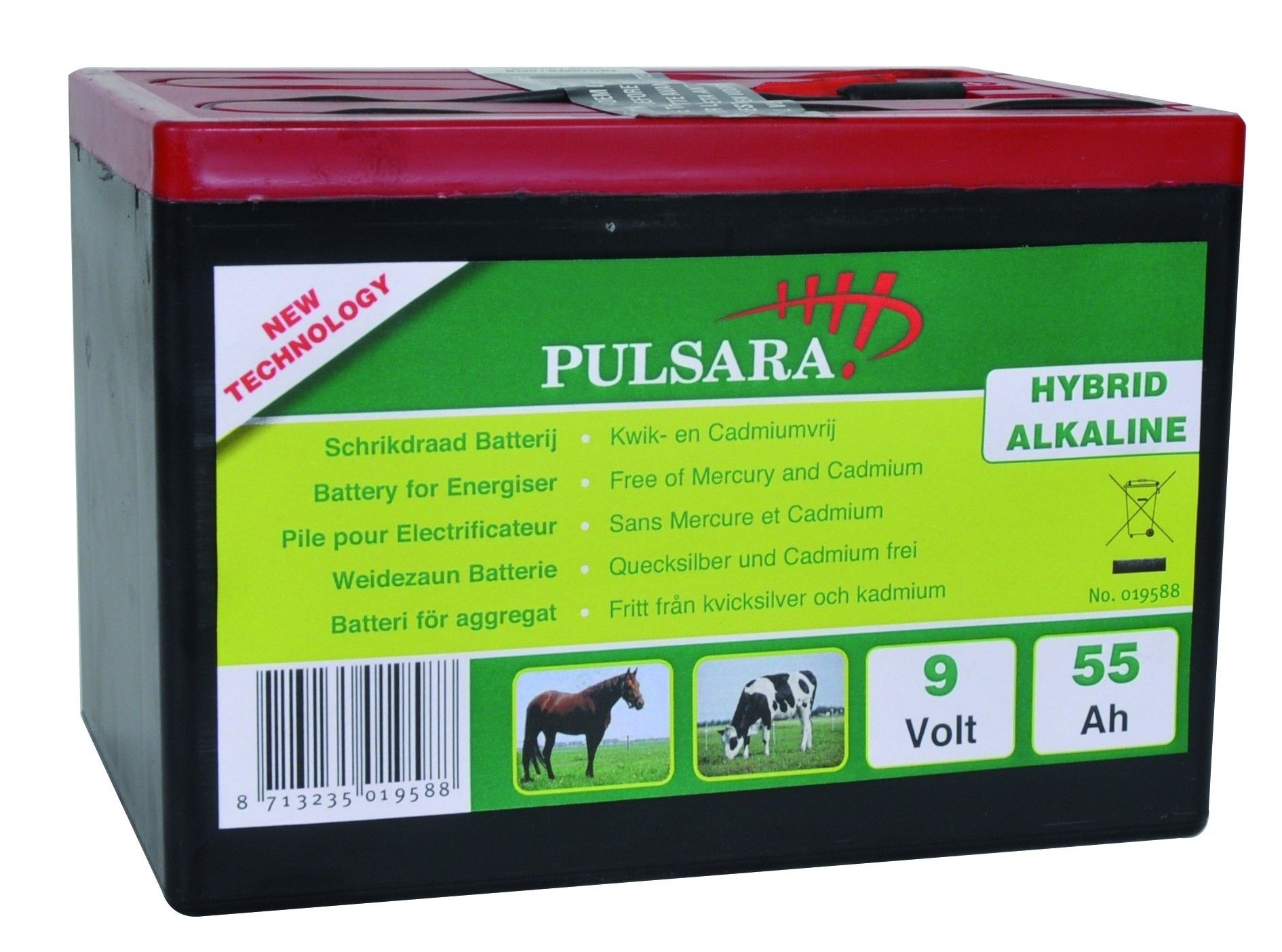Batterij hybride alkaline 9V / 55AH Pulsara