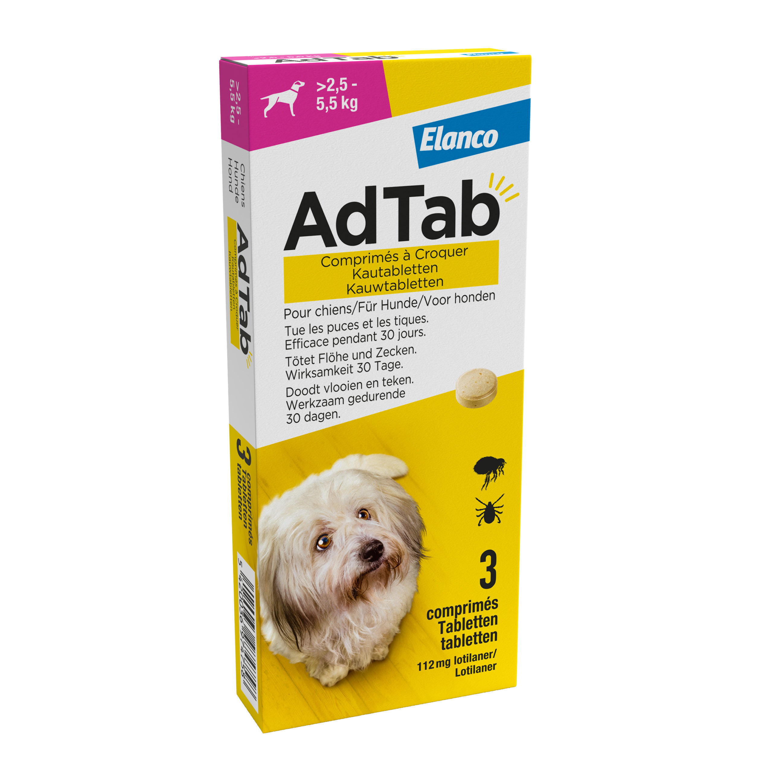 AdTab vlooien- en teken kauwtablet hond 2.5 tot 5.5 kg