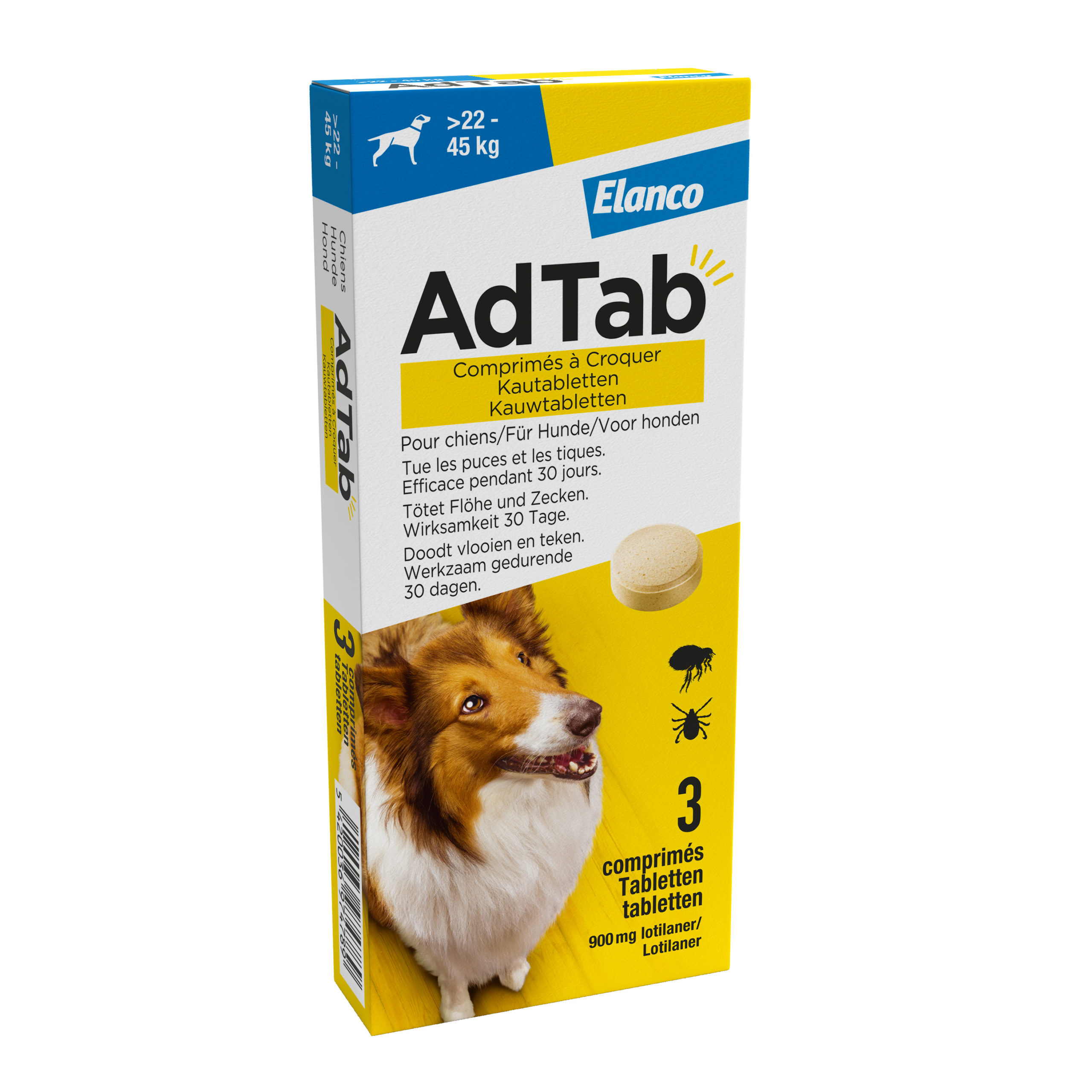 AdTab vlooien- en teken kauwtablet hond 22 tot 45 kg
