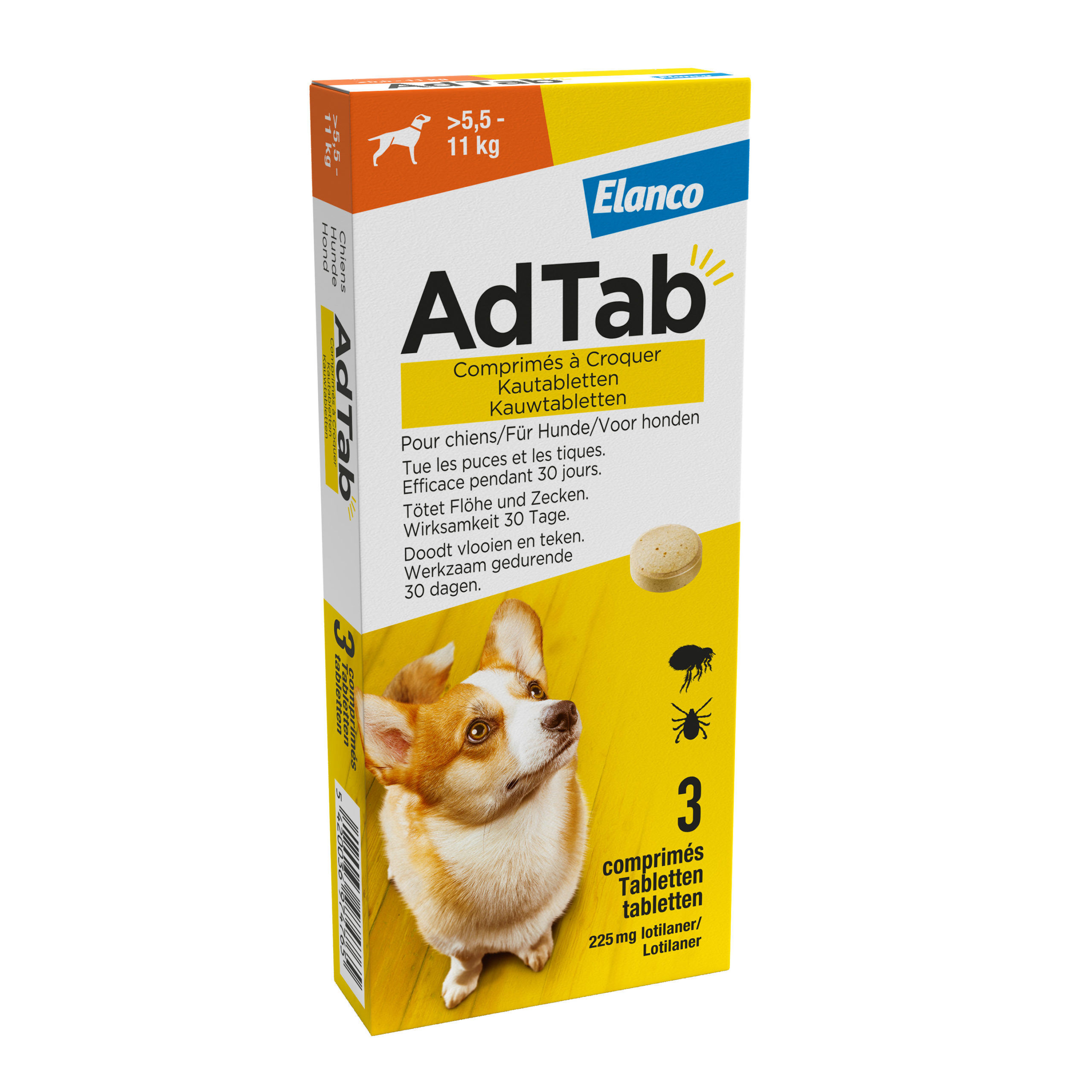 AdTab vlooien- en teken kauwtablet hond 5.5 tot 11 kg